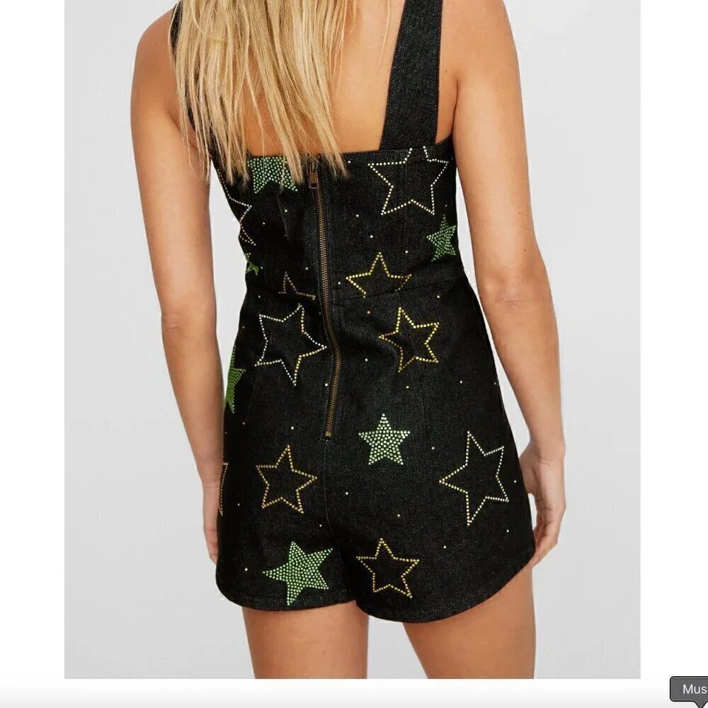 Nasty Gal Star Hotfix Denim Playsuit, NWT, Size 8 - Picture 3 of 9
